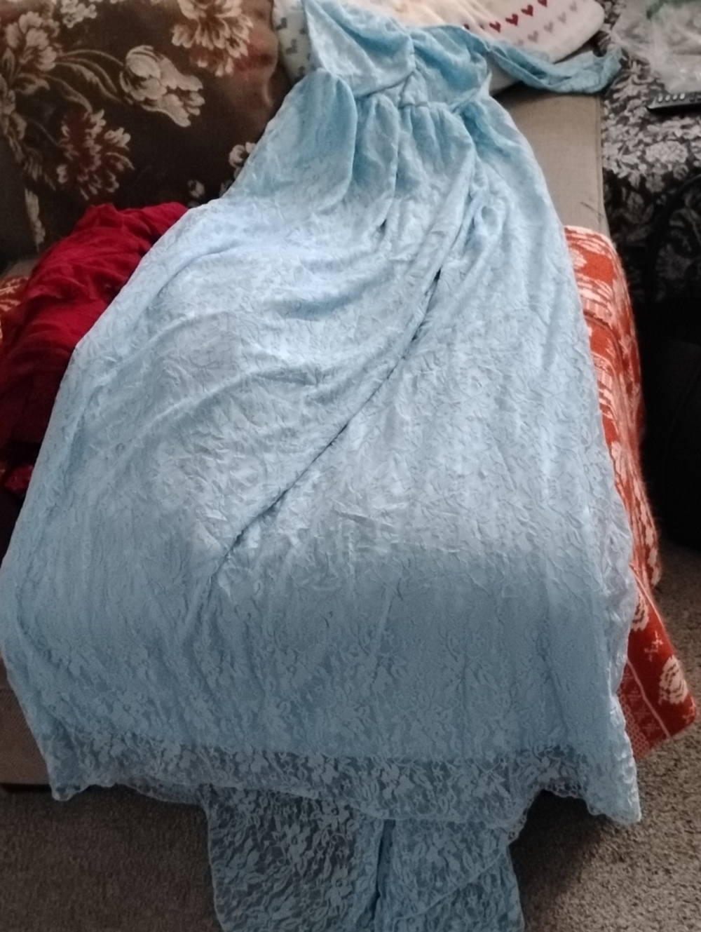 Light Blue Lace Maxi Skirt - Women